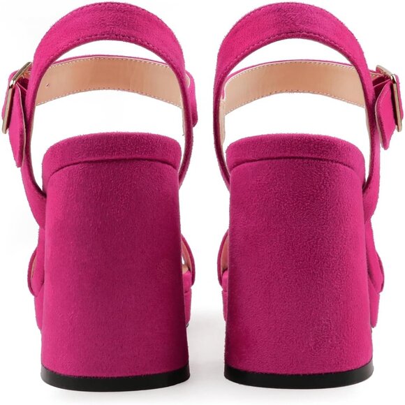 Women's Pink Chunky Platform High Heels Ankle Strap Block Heel Sandal - Picture 3 of 6